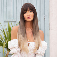 Thumbnail for Long straight wigs black ombre blonde with bangs wigs for women for daily life LC043-1