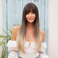 Thumbnail for Long straight wigs black ombre blonde with bangs wigs for women for daily life LC043-1