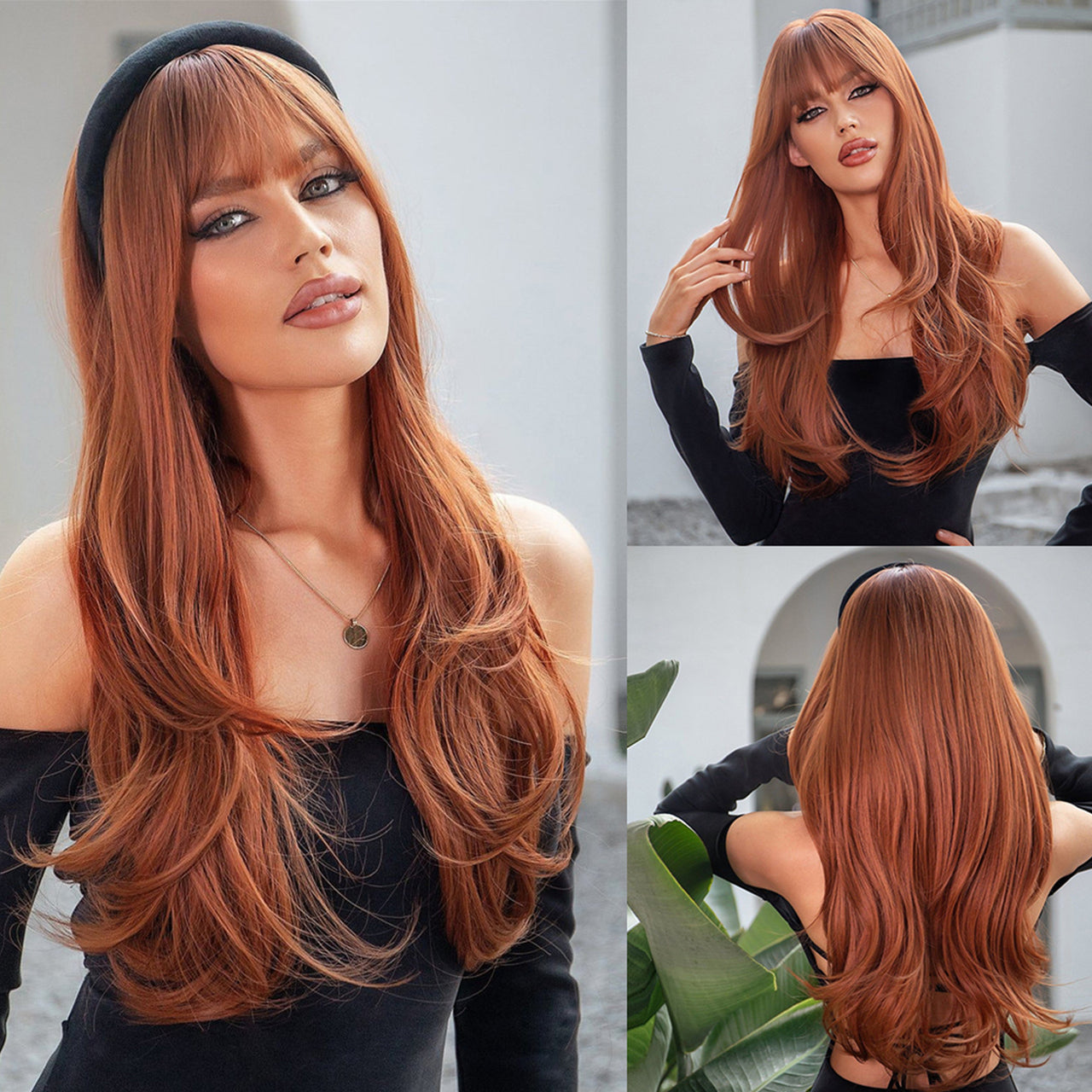 Long curly wigs orange with bangs wigs for women for daily life LC028-1