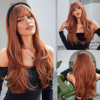 Thumbnail for Long curly wigs orange with bangs wigs for women for daily life LC028-1