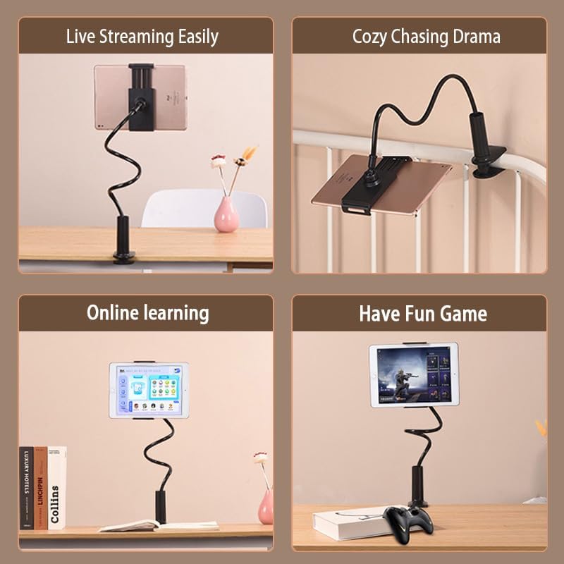 Tablet Holder for Bed, Gooseneck Tablet Mount with Adjustable Flexible Arm, Compatible with All 4.7" - 11" Devices