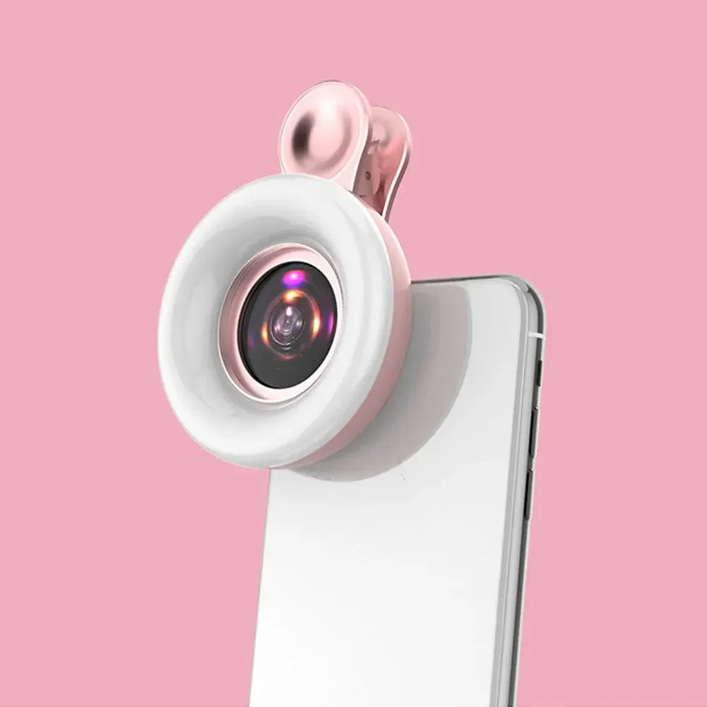 Mobile Phone Clip-on Fill Light 15X Macro Lens Portable Selfie LED Ring Lamp