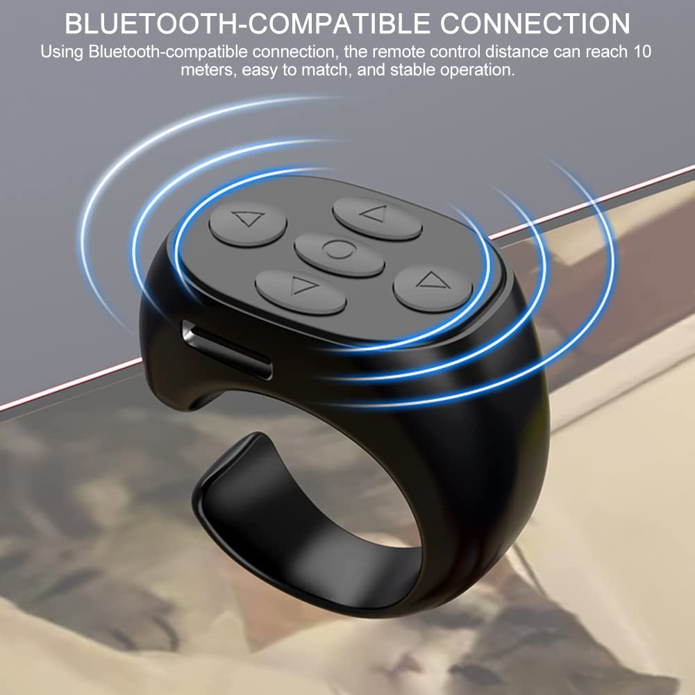 Fingertip Wireless Bluetooth Remote Control, Scrolling Rings Rechargeable Camera Remote for Phones and Tablets, TIK-to-k Remote Control APP Kindle Page Turner
