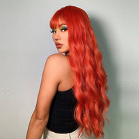 Thumbnail for Long curly wigs red with bangs wigs for women for daily life LC6053-1