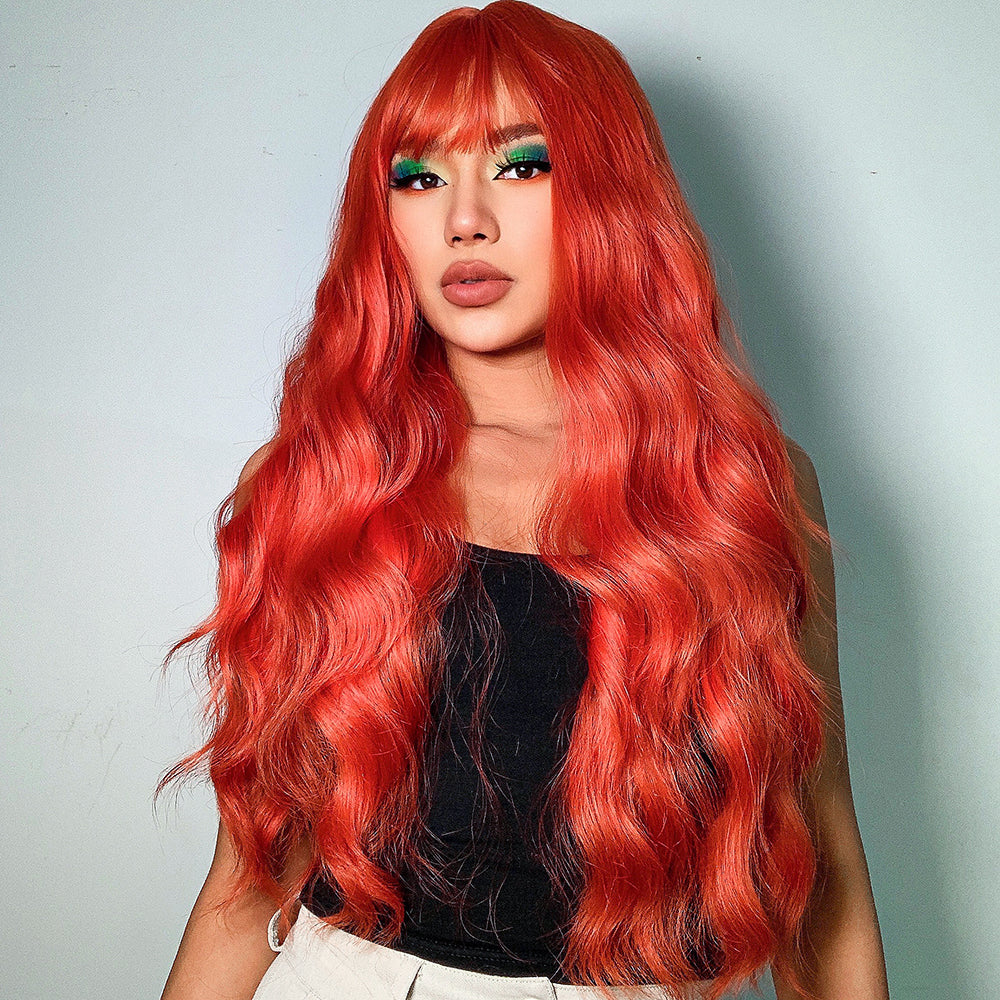 Long curly wigs red with bangs wigs for women for daily life LC6053-1