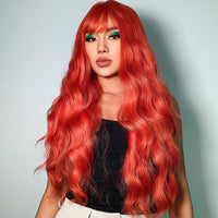 Thumbnail for Long curly wigs red with bangs wigs for women for daily life LC6053-1