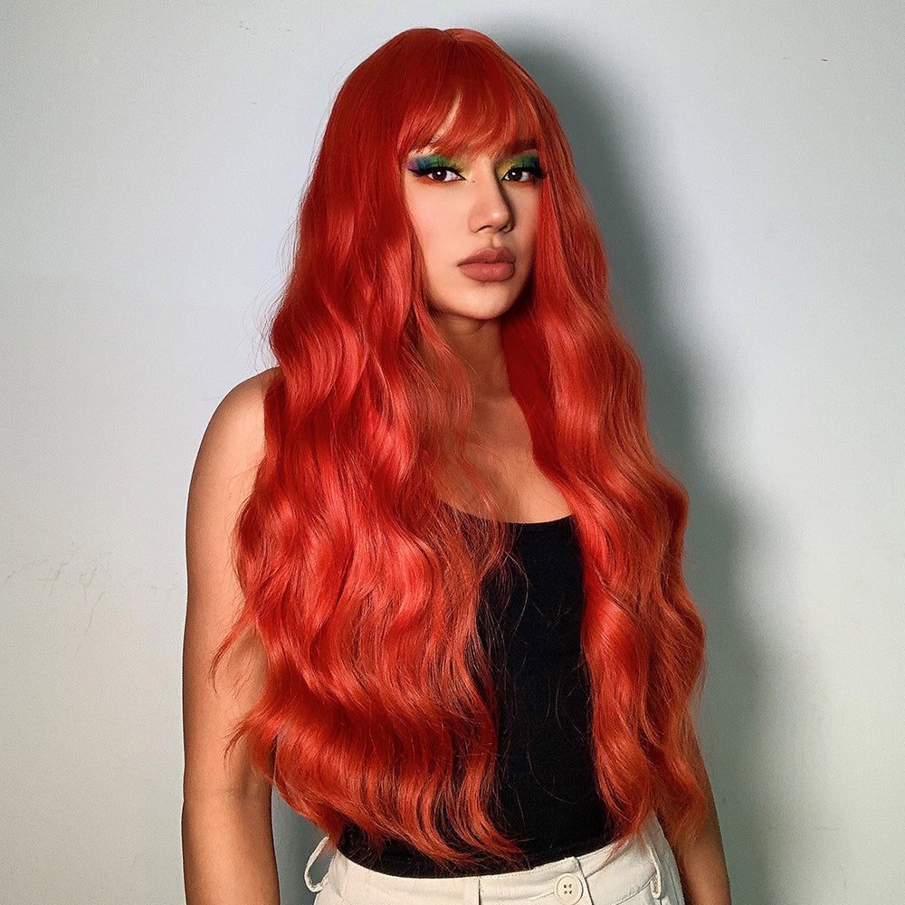 Long curly wigs red with bangs wigs for women for daily life LC6053-1