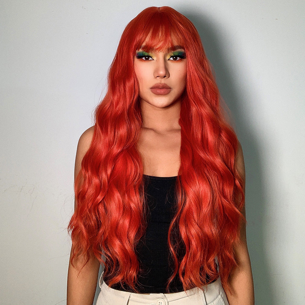 Long curly wigs red with bangs wigs for women for daily life LC6053-1