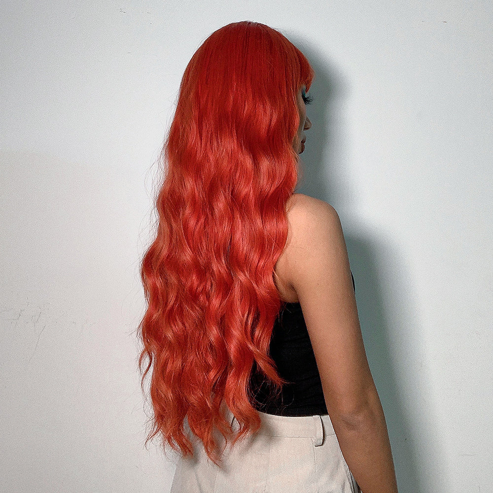 Long curly wigs red with bangs wigs for women for daily life LC6053-1