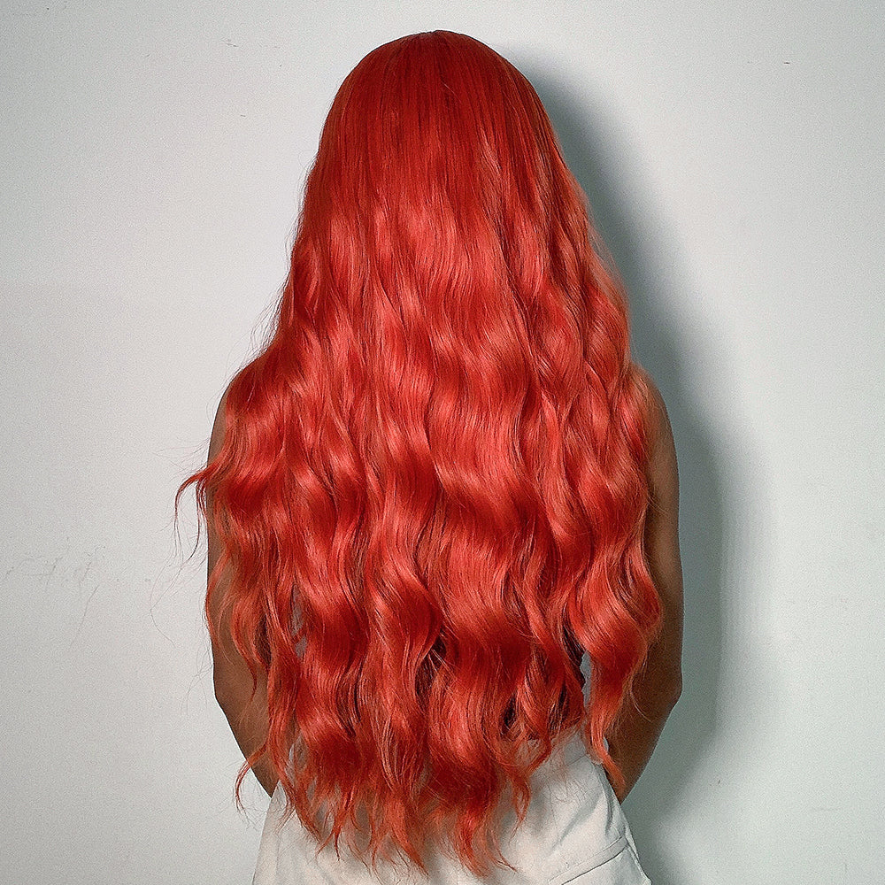 Long curly wigs red with bangs wigs for women for daily life LC6053-1