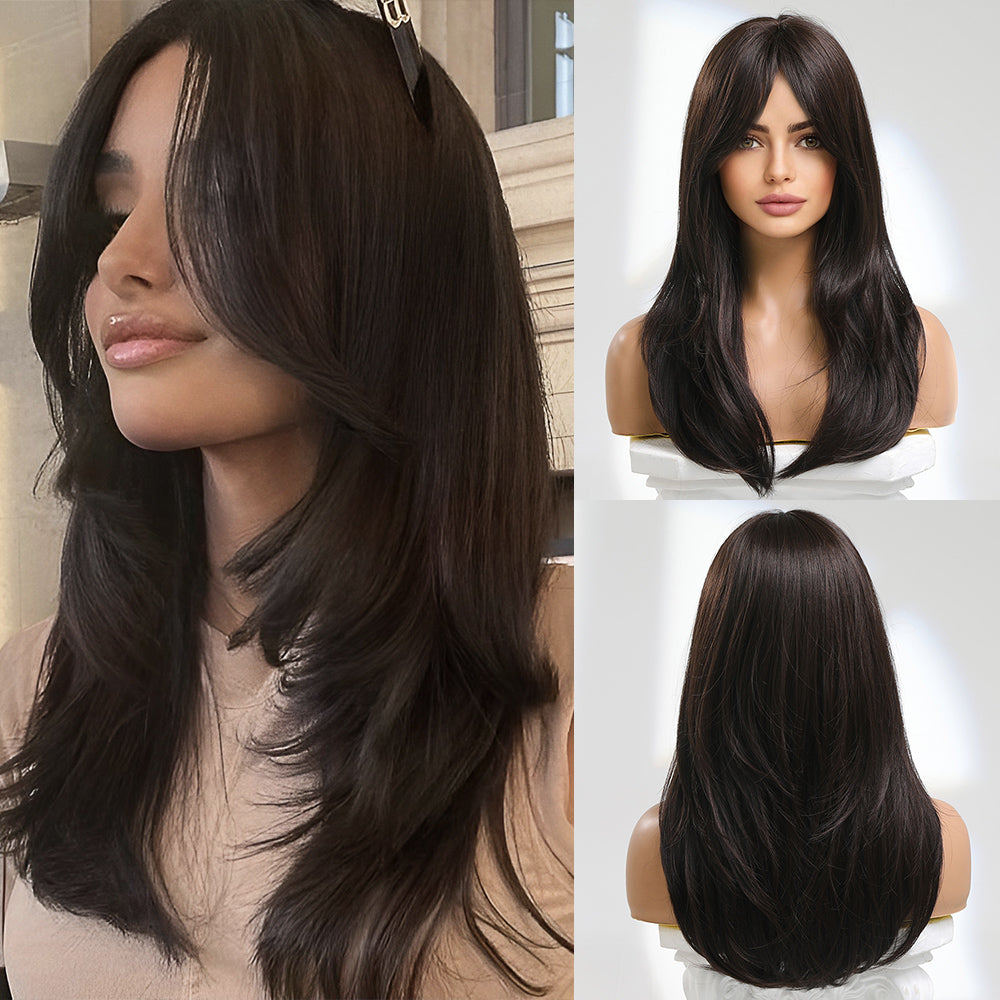 18 Inch long straight wigs brown with bangs wigs for women daily or cosplay use LC8015