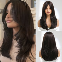 Thumbnail for 18 Inch long straight wigs brown with bangs wigs for women daily or cosplay use LC8015