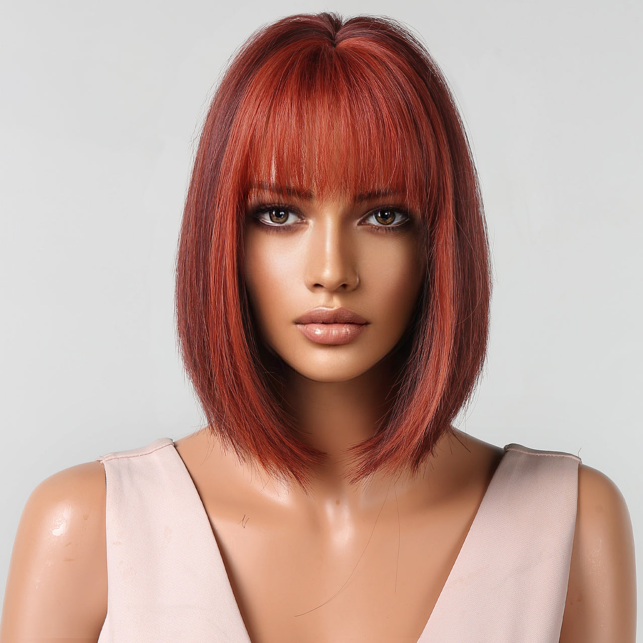 12 Inches Short Straight Wine Red Bobo Wigs with Bangs Women's WIgs for Daily or Cosplay Use LC2080-8