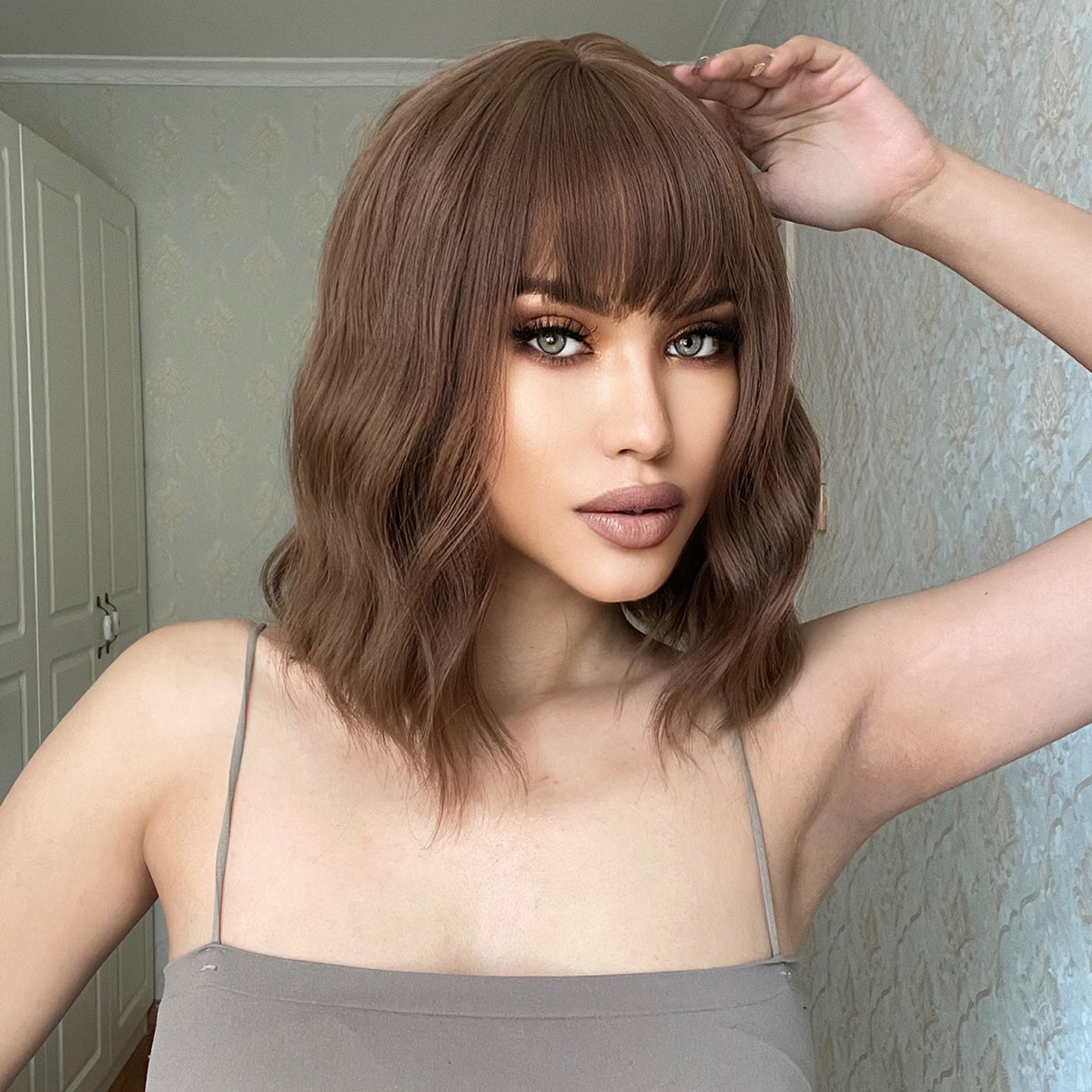 14 Inch Brown Wavy Bob wigs for Women SS170-4