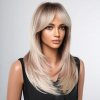 Thumbnail for 20 Inches Long Straight Blonde Synthetic Wigs with Bangs Women's Wigs for Daily or Cosplay Use LC2068-12