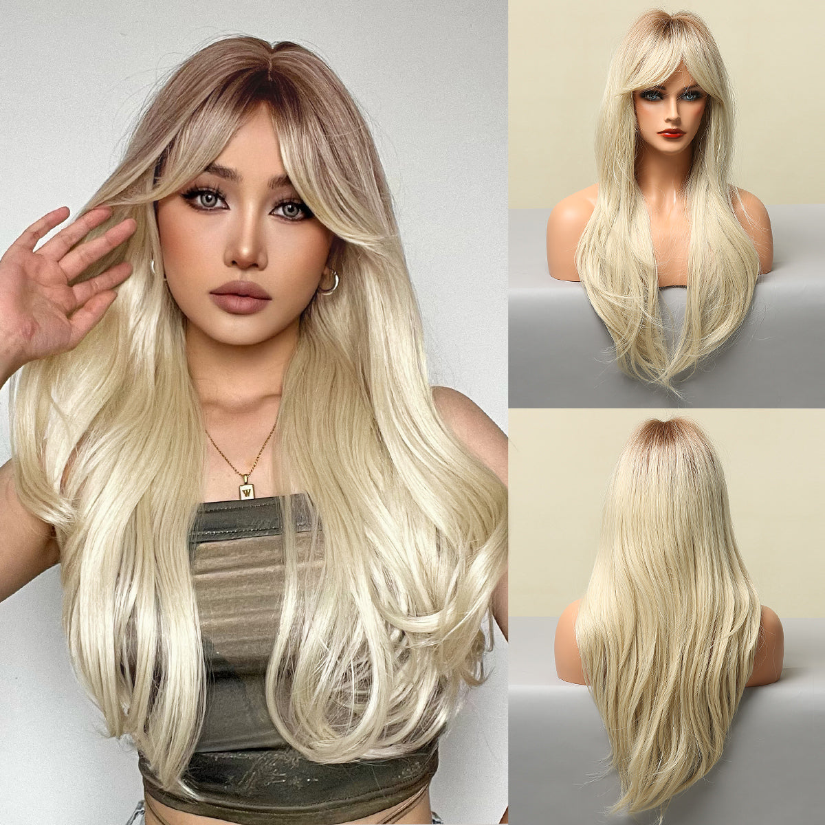 26 Inches Long Curly  Blonde Wigs with Bangs Wigs for Women Daily or Cosplay Use LC018-1