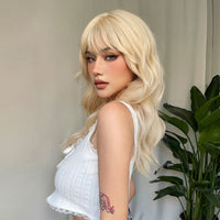 Thumbnail for 20 Inches Long Curly Blonde Wigs with Bangs Synthetic Wigs Women's Wigs for Daily or Cosplay Use WL1089-1