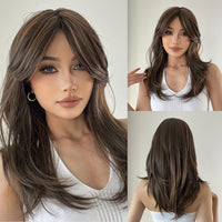 Thumbnail for Long curly wigs brown ombre blonde with bangs wigs for women for daily life LC5207-1