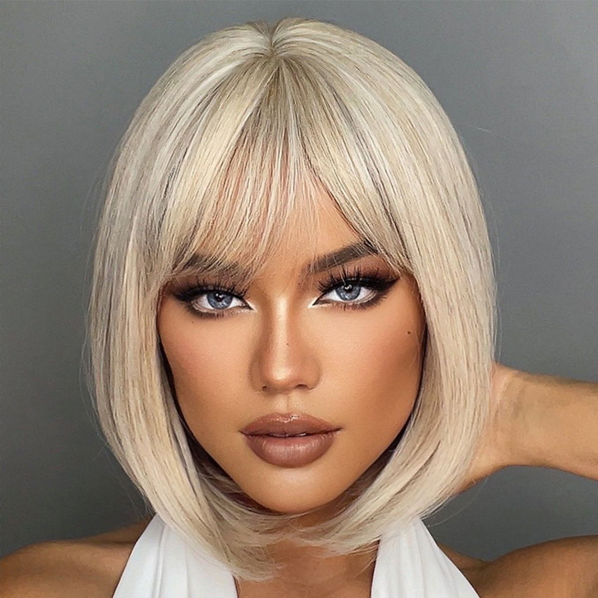 12 inch short straight ivory Bob wig with bangs Women's wig for daily  or cosplay use SS180-1