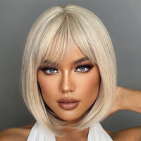 Thumbnail for 12 inch short straight ivory Bob wig with bangs Women's wig for daily  or cosplay use SS180-1