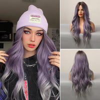 Thumbnail for Long curly wigs purple ombre grey with middle bangs wigs for women for daily life LC5116-1