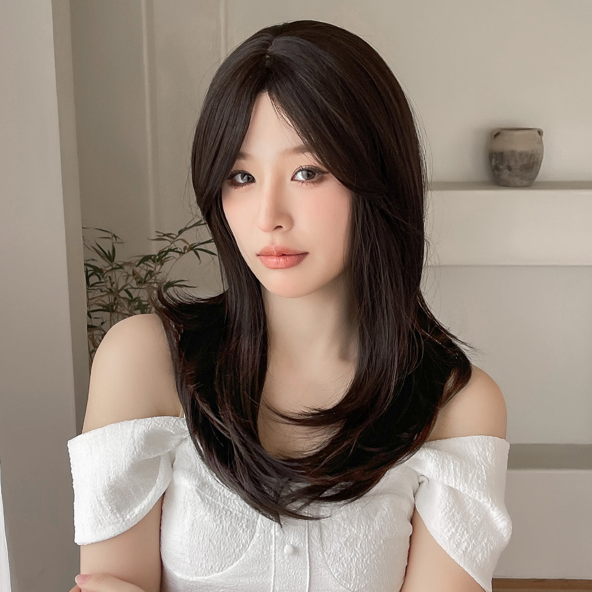 18 Inch long straight wigs brown with bangs wigs for women daily or cosplay use LC8015