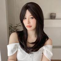 Thumbnail for 18 Inch long straight wigs brown with bangs wigs for women daily or cosplay use LC8015