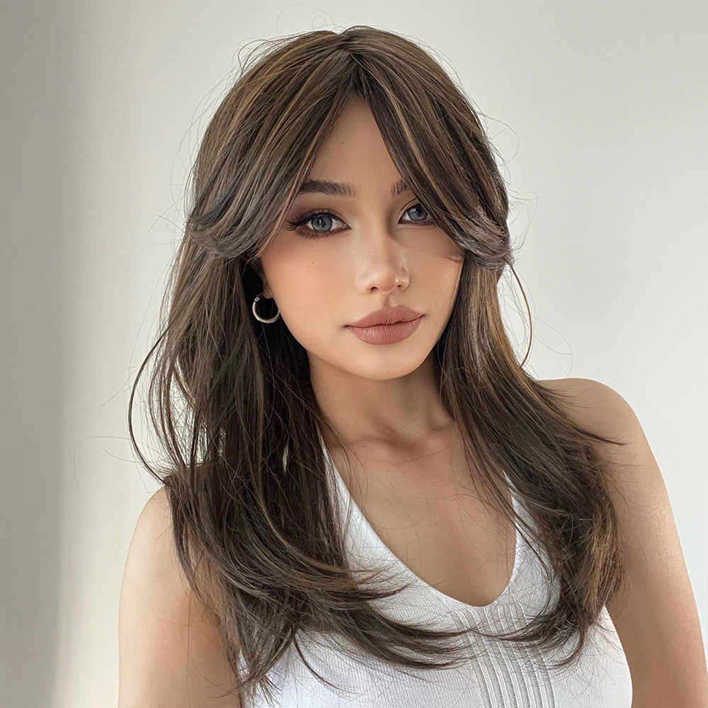 Long curly wigs brown ombre blonde with bangs wigs for women for daily life LC5207-1