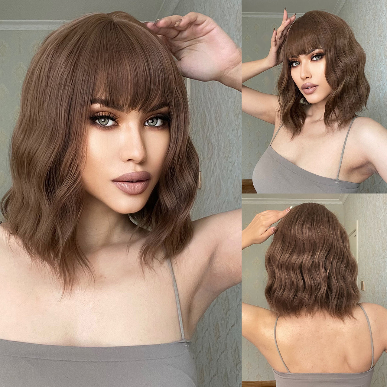 14 Inch Brown Wavy Bob wigs for Women SS170-4