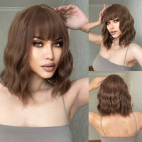 Thumbnail for 14 Inch Brown Wavy Bob wigs for Women SS170-4