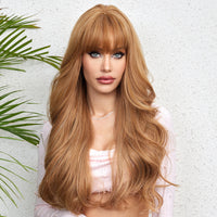 Thumbnail for 26 Inches Long Curly Brown Blonde Wigs with Bangs Synthetic Wigs Women's Wigs for Daily Use,Cosplay or Party Taking Photos  LC9056-1