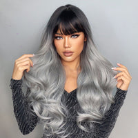 Thumbnail for 28 Inch Brown Ombre Gray Long Wavy Wigs for Women LC6109-1