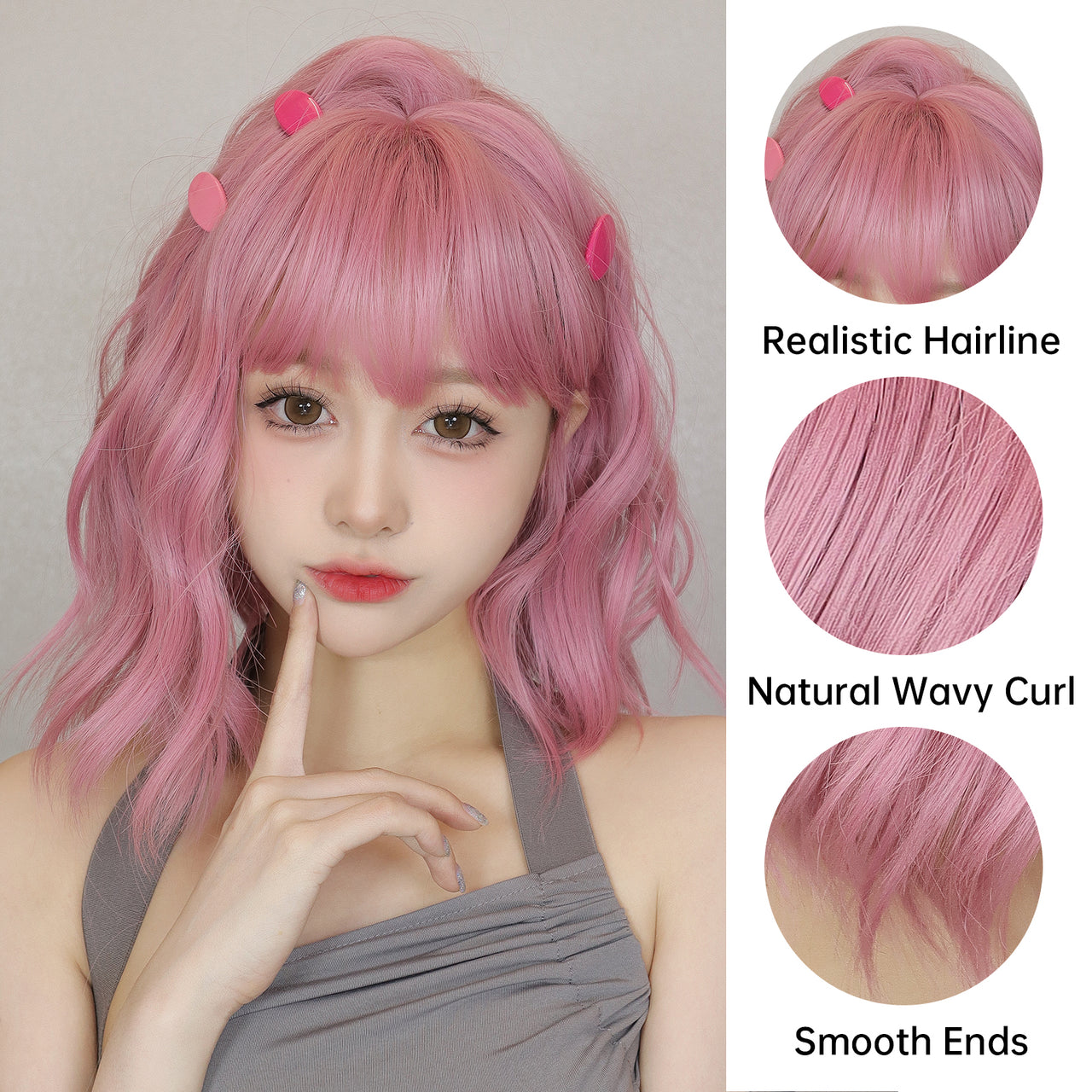 14 inch Pink Curly Short wig Women's wig LC8058-1