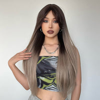 Thumbnail for 26 inch Long straight brown ombre blonde wigs with bangs wigs for women for daily life LC267