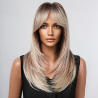 Thumbnail for 20 Inches Long Straight Blonde Synthetic Wigs with Bangs Women's Wigs for Daily or Cosplay Use LC2068-12