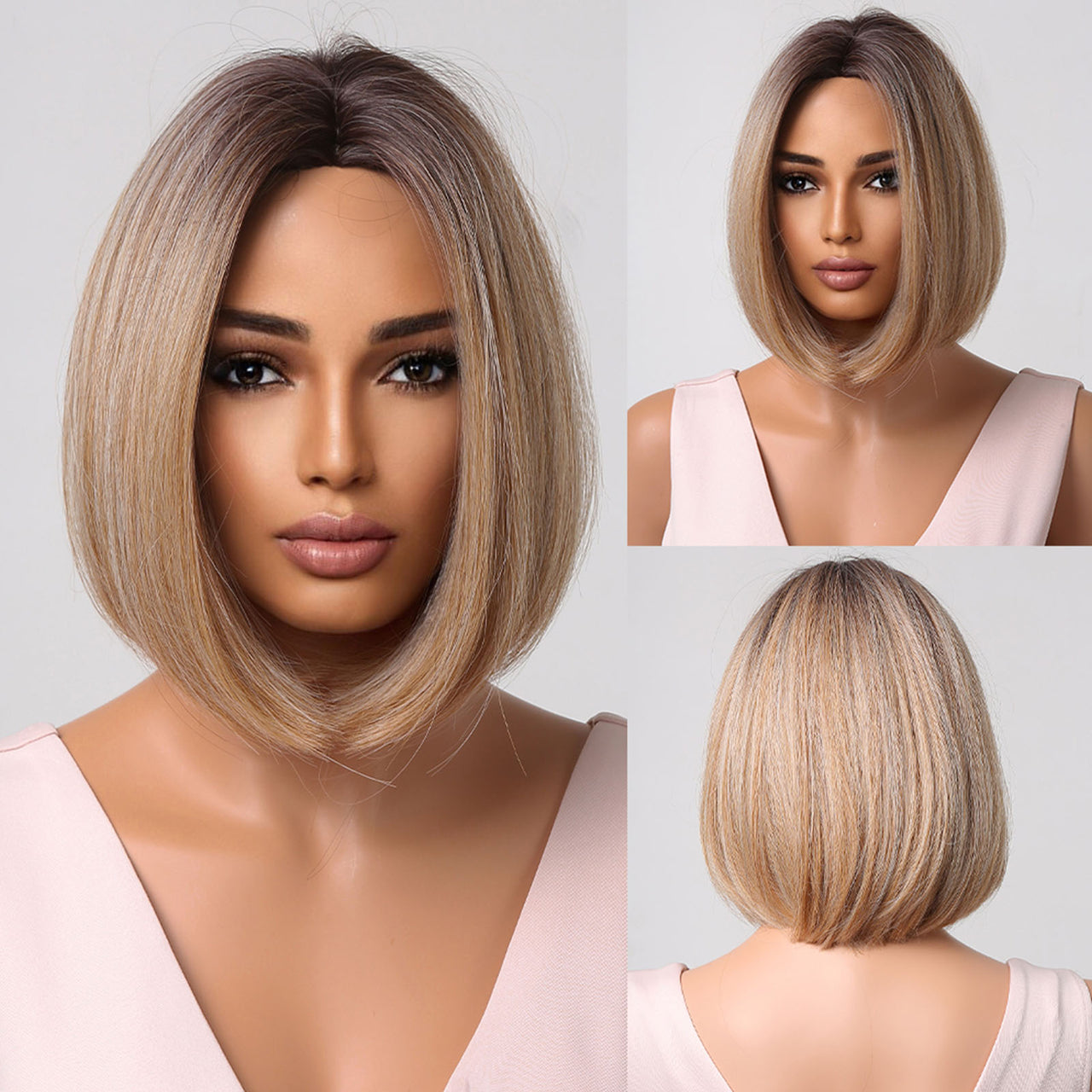 12-inch brown ombre blonde Short Straight Bob Wigs for Women LC2015-1