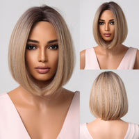 Thumbnail for 12-inch brown ombre blonde Short Straight Bob Wigs for Women LC2015-1