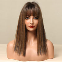 Thumbnail for 16 inch Long straight black ombre blonde wigs with bangs wigs for women for daily life LC5225-1