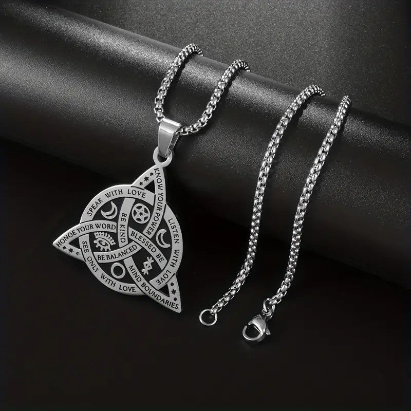 1pc New Viking Witch Celtic Knot Pendant Necklace, Stainless Steel Gothic Necklace, Protection Amulet Jewelry For Women Men