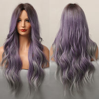 Thumbnail for Long curly wigs purple ombre grey with middle bangs wigs for women for daily life LC5116-1