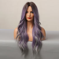 Thumbnail for Long curly wigs purple ombre grey with middle bangs wigs for women for daily life LC5116-1