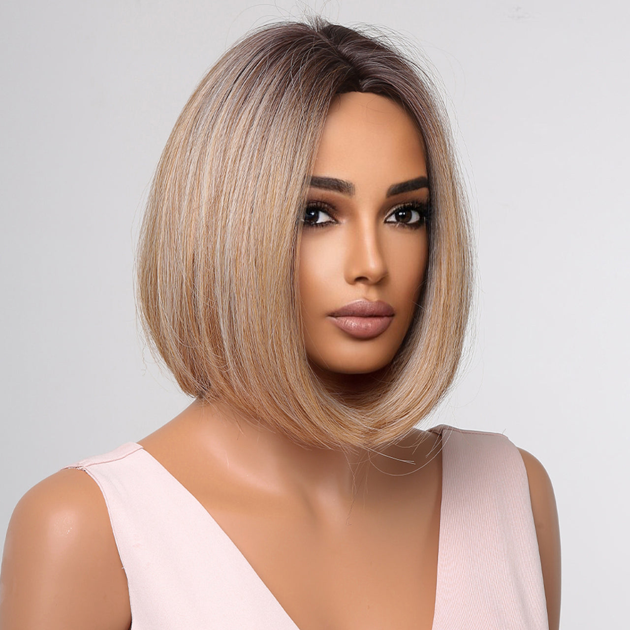 12-inch brown ombre blonde Short Straight Bob Wigs for Women LC2015-1