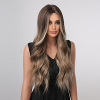 Thumbnail for Long curly wigs brown ombre blonde with middle bangs wigs for women for daily life LC1004-1