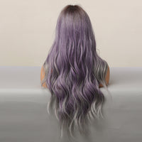 Thumbnail for Long curly wigs purple ombre grey with middle bangs wigs for women for daily life LC5116-1