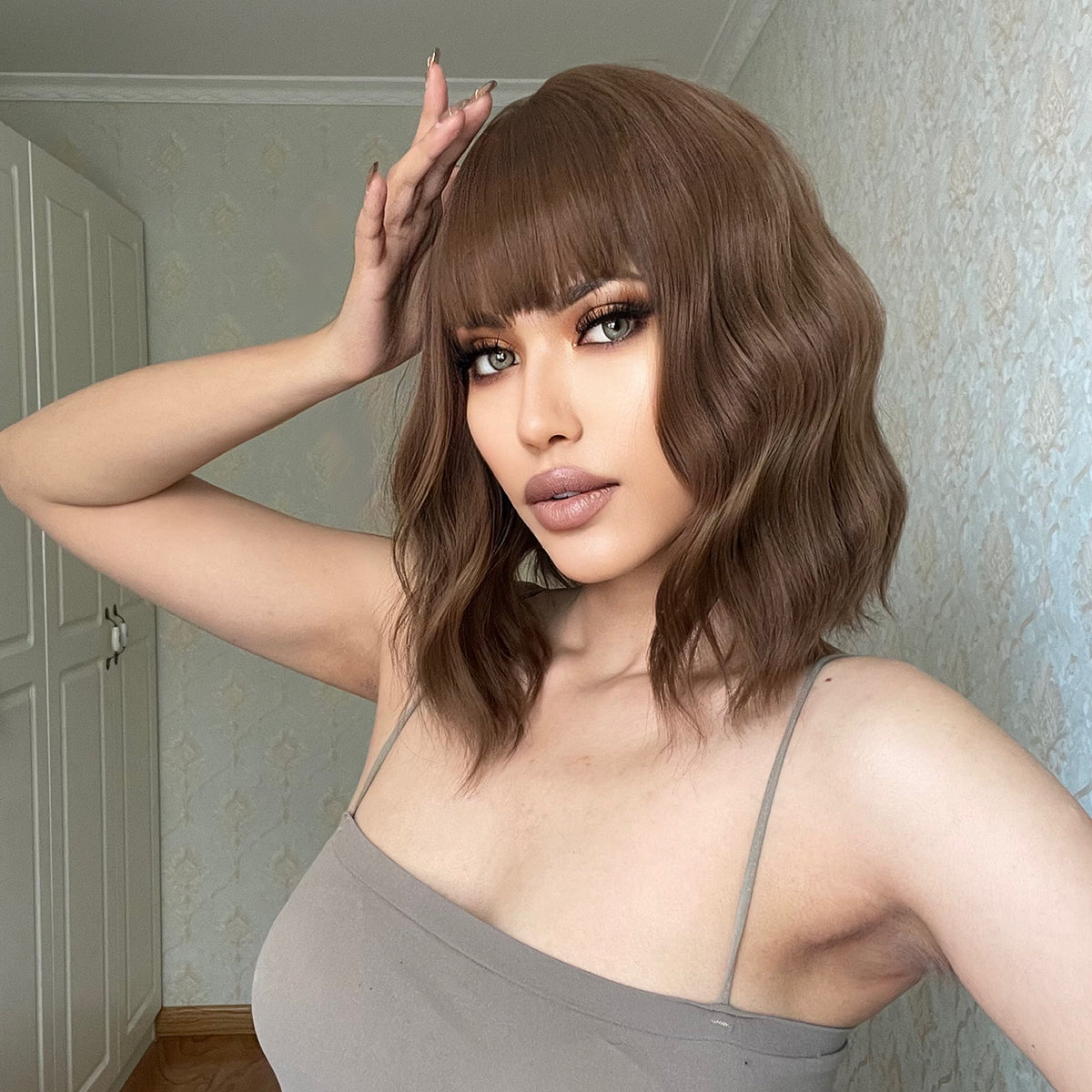 14 Inch Brown Wavy Bob wigs for Women SS170-4