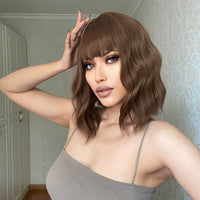 Thumbnail for 14 Inch Brown Wavy Bob wigs for Women SS170-4