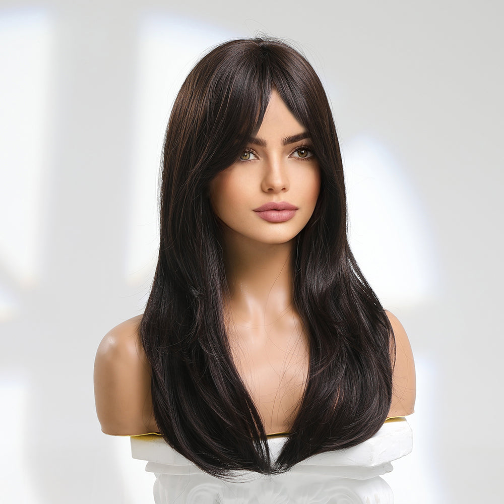 18 Inch long straight wigs brown with bangs wigs for women daily or cosplay use LC8015