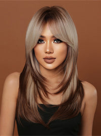 Thumbnail for 22 inches ombre dark brown to blonde layered long straight wigs for women dailywear