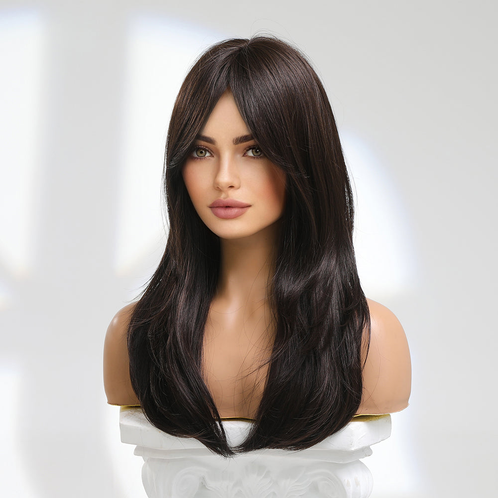 18 Inch long straight wigs brown with bangs wigs for women daily or cosplay use LC8015