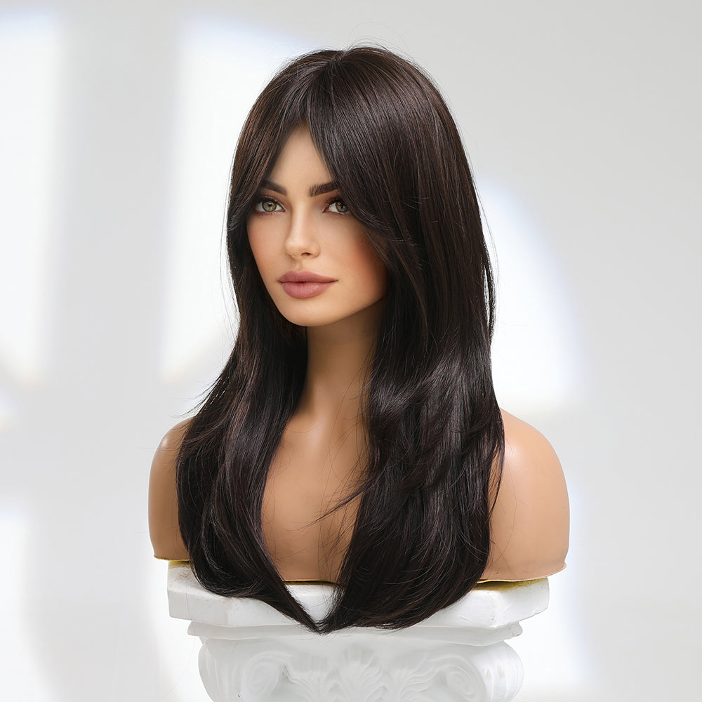 18 Inch long straight wigs brown with bangs wigs for women daily or cosplay use LC8015